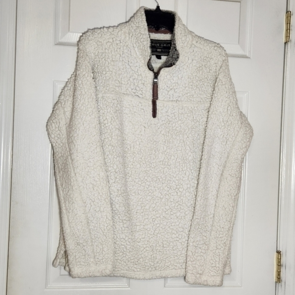 True Grit American Outdoor CREAM/GRAY SHERPA 1/4 ZIP PULLOVER Small Outdoors
